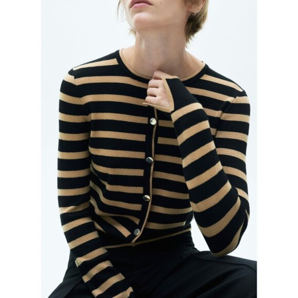 New Mango Set Striped Cardigan & Tank Top Set Black Camel XS - Picture 2 of 11